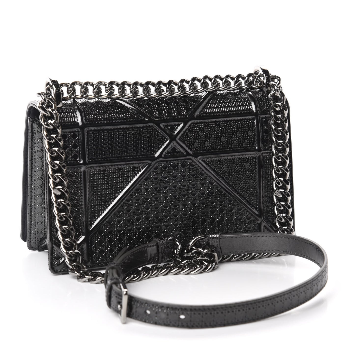 Metallic Patent Micro-Cannage Small Diorama Flap Bag Onyx Black