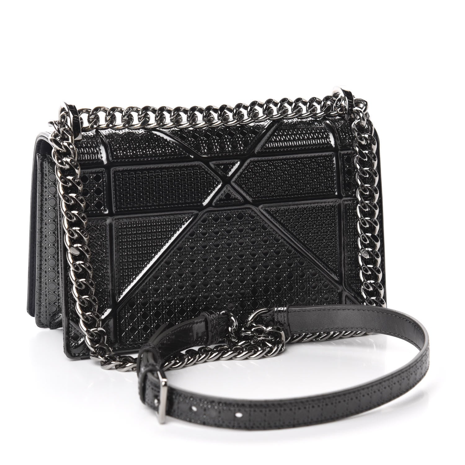 Christian Dior Metallic Patent Micro-Cannage Small Diorama Flap Bag Onyx Black 4 of 11