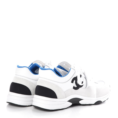 Chanel Suede Calfskin Womens CC Sneakers 39.5 White Silver Blue 4 of 9