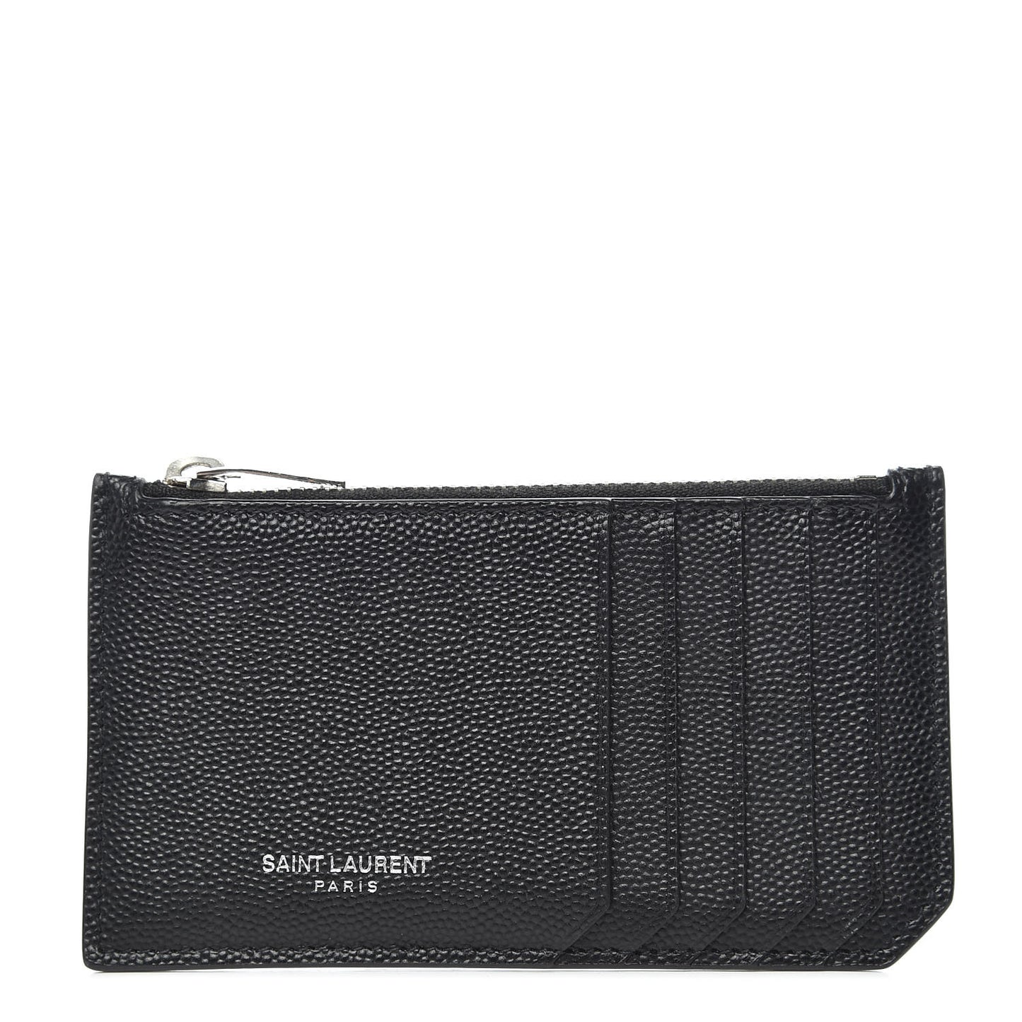 Grained Calfskin 5 Fragments Zip Pouch Card Holder Black