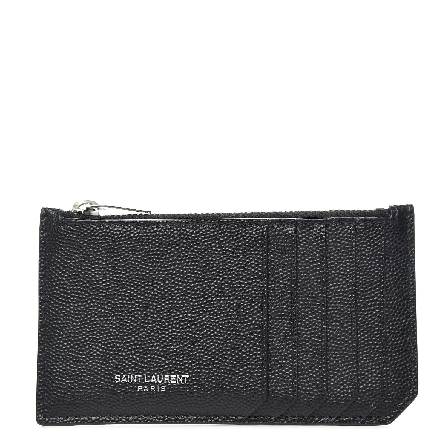 Saint Laurent Grained Calfskin 5 Fragments Zip Pouch Card Holder Black 1 of 8