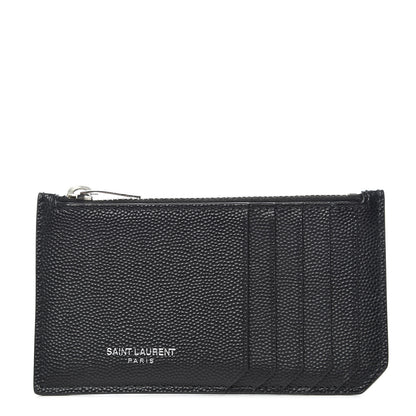 Saint Laurent Grained Calfskin 5 Fragments Zip Pouch Card Holder Black 1 of 8
