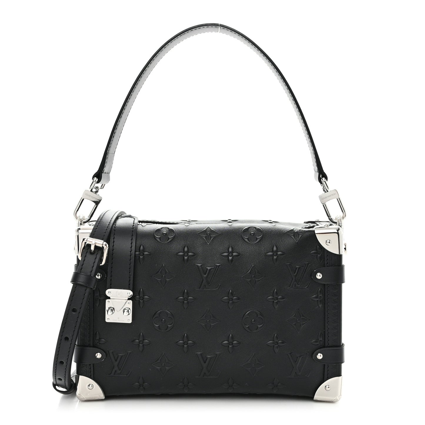 LOUIS VUITTON Calfskin Debossed Monogram Side Trunk Black