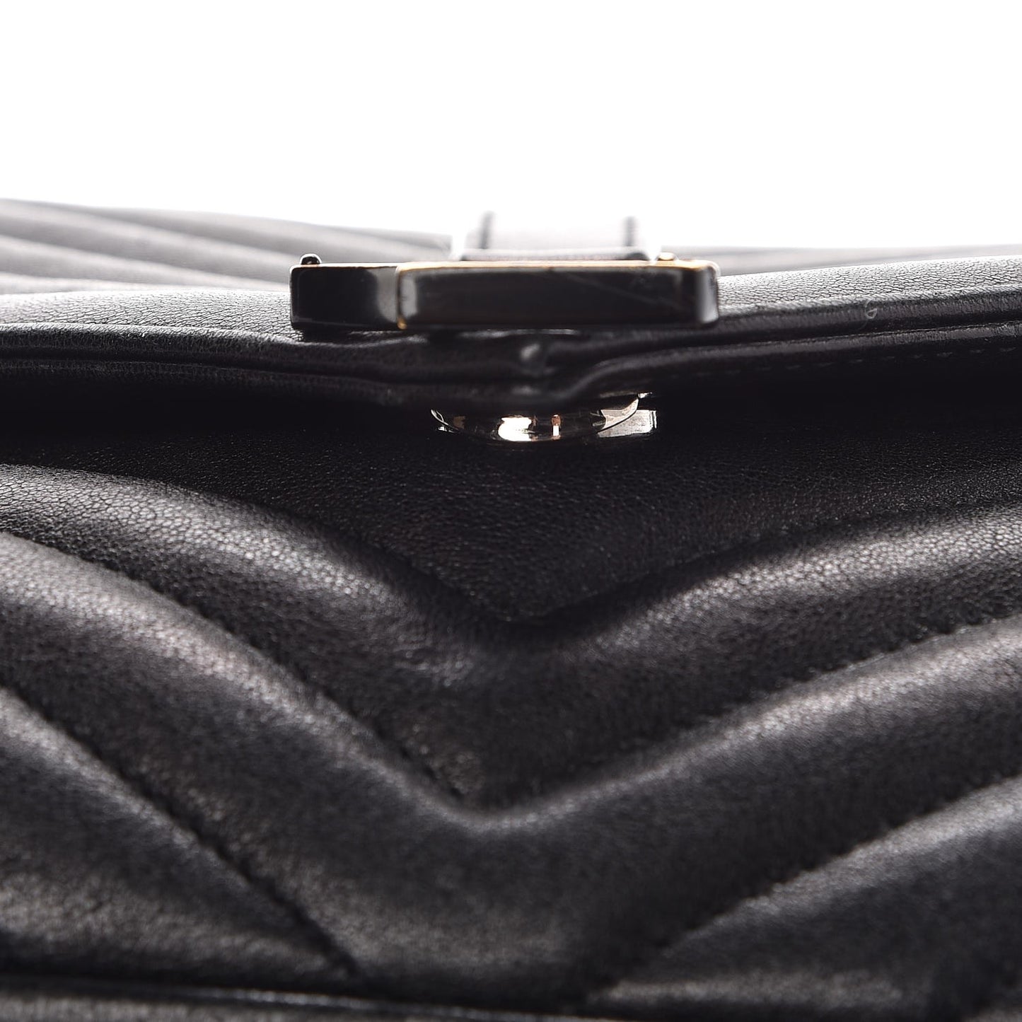 Sheepskin Matelasse Chevron Monogram Large College Satchel Black