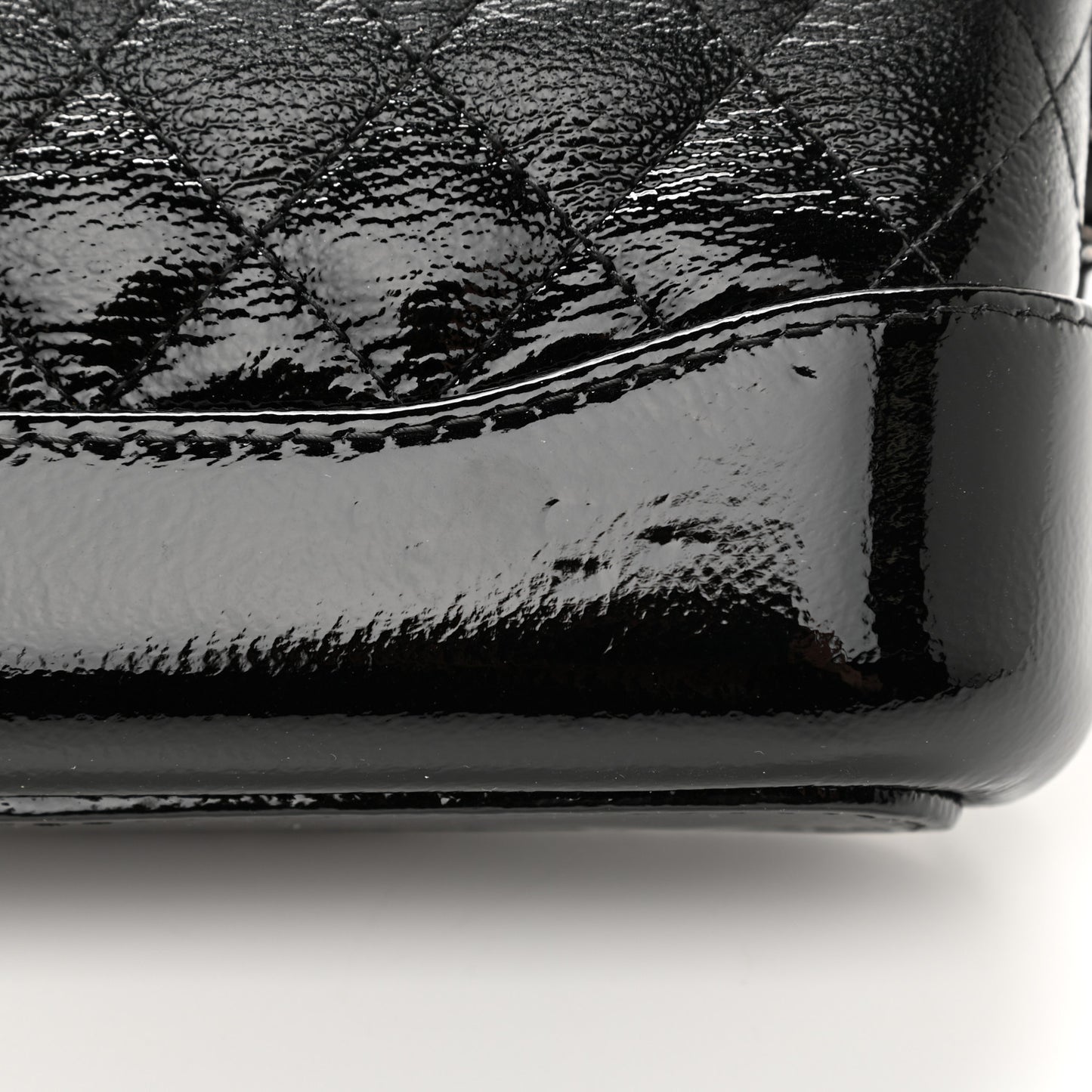 Patent Goatskin Quilted Small Gabrielle Clutch With Chain Black