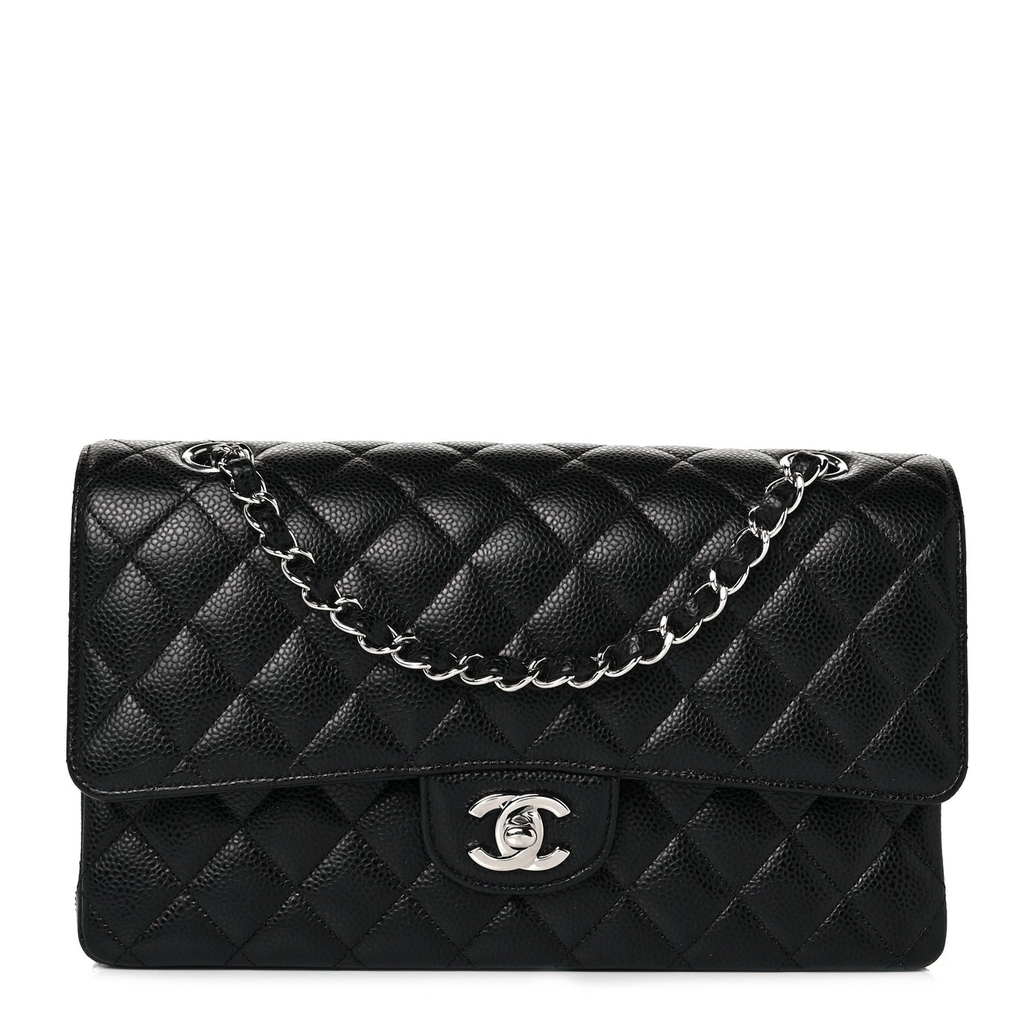 Caviar Quilted Medium Double Flap Black