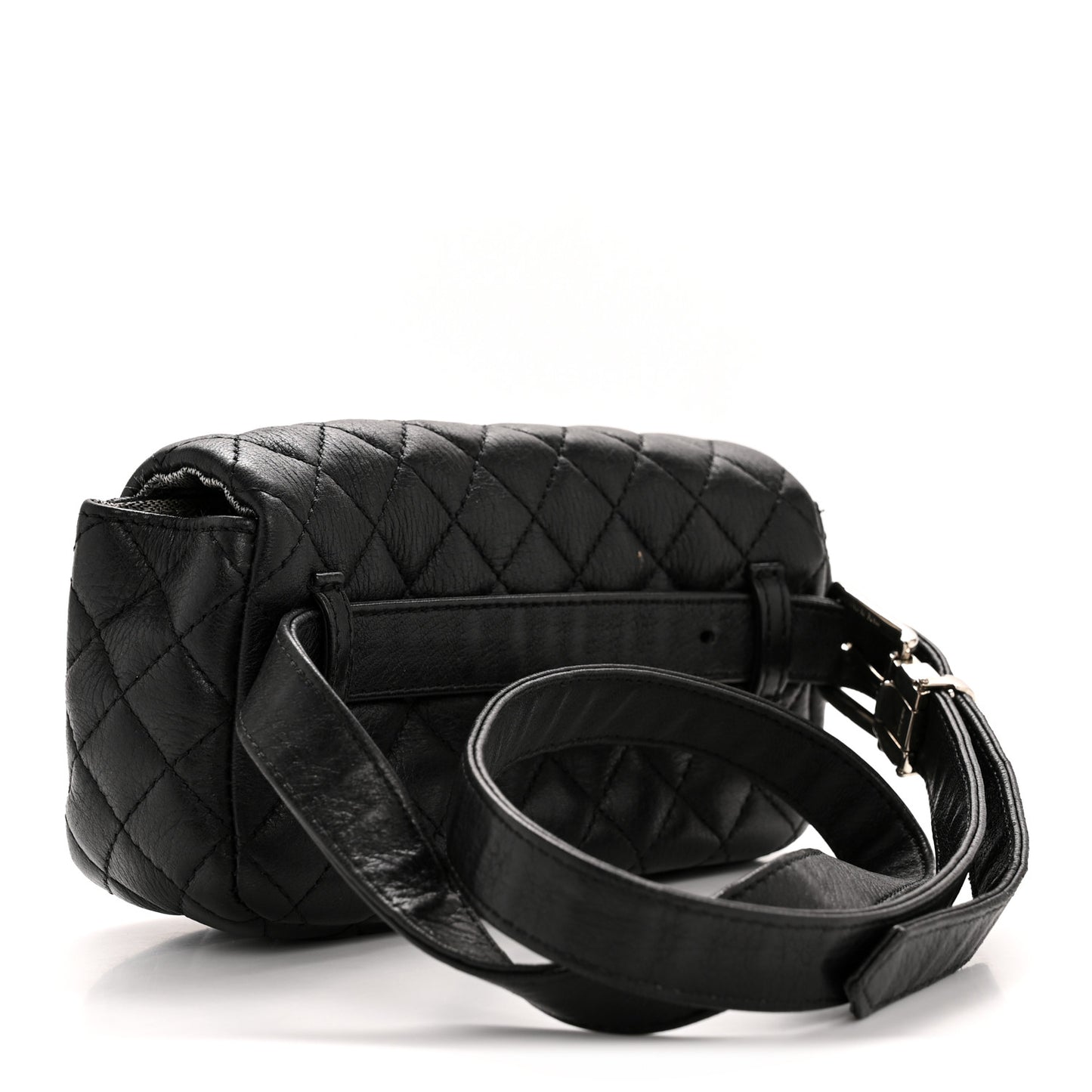 Grained Calfskin Quilted CC Uniform Flap Belt Bag Black