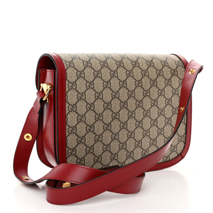 Gucci GG Supreme Monogram Azalea Calfskin Horsebit 1955 Shoulder Bag Beige Ebony New Cherry Red 3 of 12