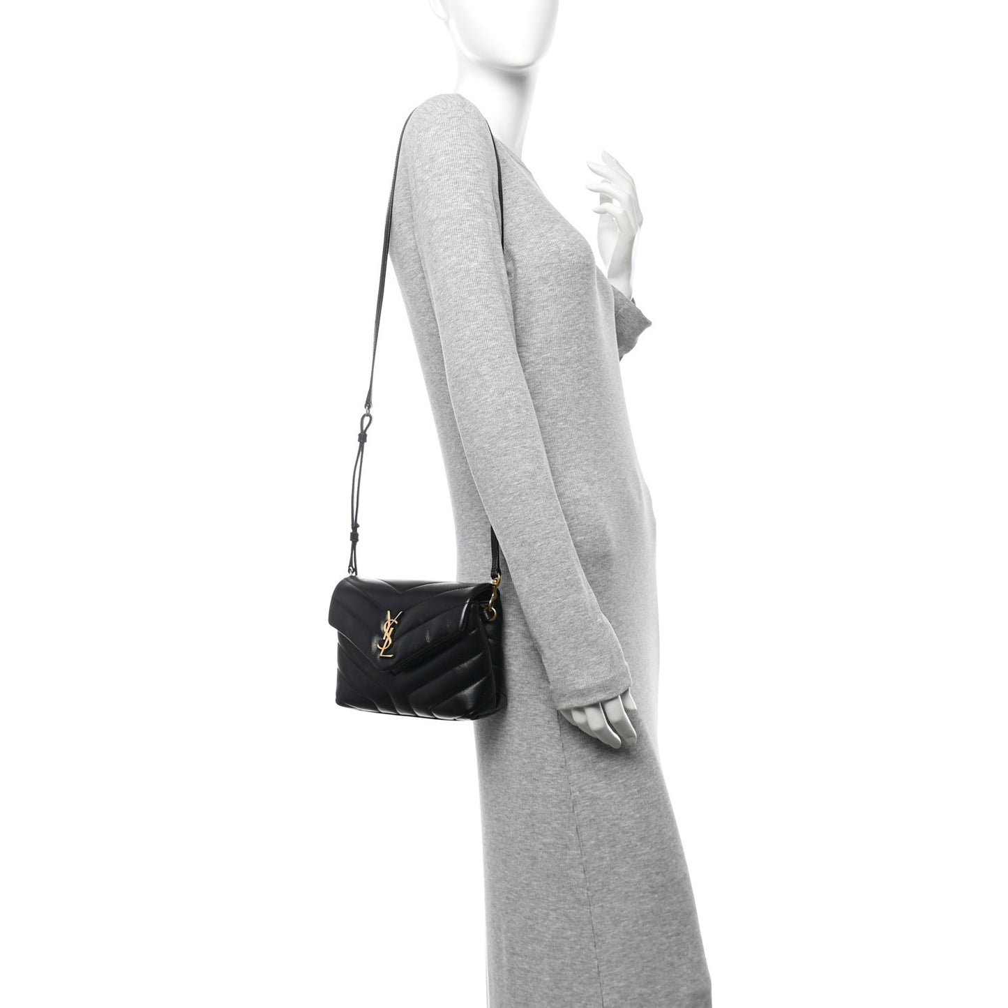Calfskin Y Quilted Monogram Toy Loulou Crossbody Bag Black
