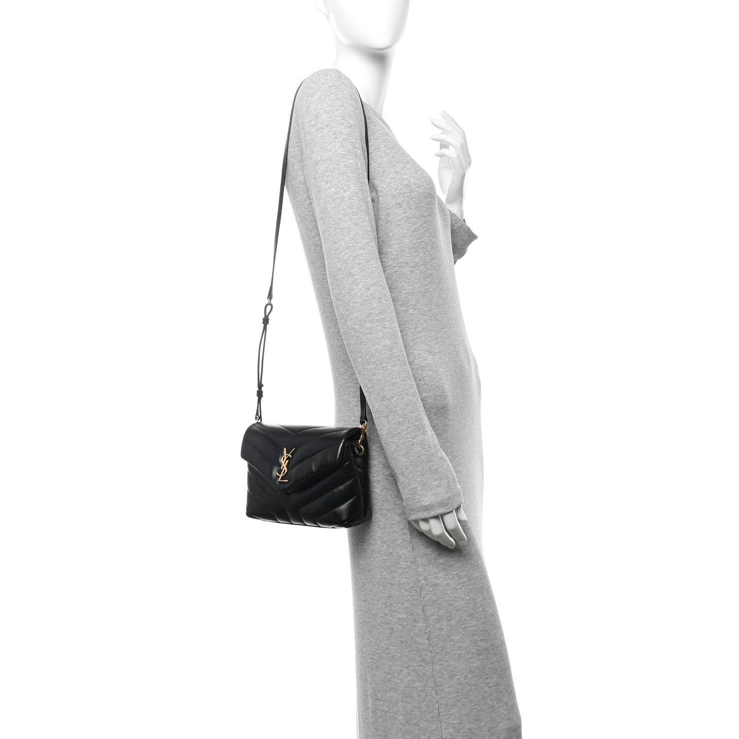 Saint Laurent Calfskin Y Quilted Monogram Toy Loulou Crossbody Bag Black 2 of 14