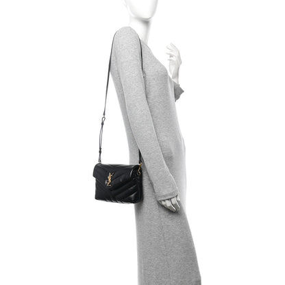 Saint Laurent Calfskin Y Quilted Monogram Toy Loulou Crossbody Bag Black 2 of 14