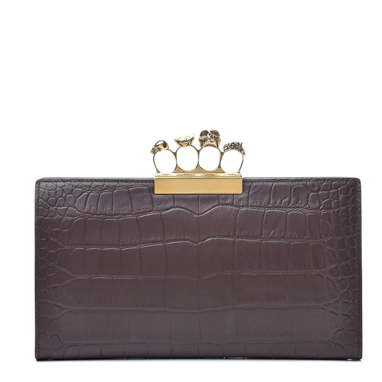 Calfskin Crocodile Embossed Knuckle Flat Clutch Burgundy