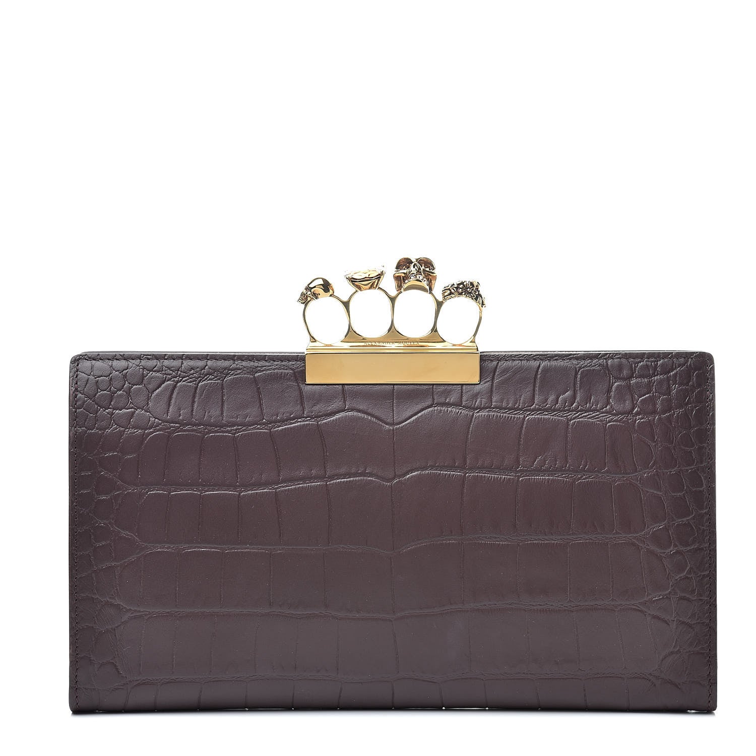 Alexander McQueen Calfskin Crocodile Embossed Knuckle Flat Clutch Burgundy 1 of 6