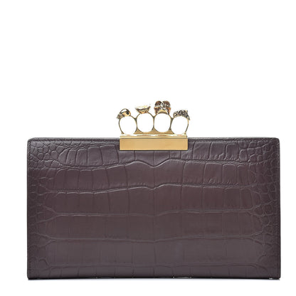 Alexander McQueen Calfskin Crocodile Embossed Knuckle Flat Clutch Burgundy 1 of 6