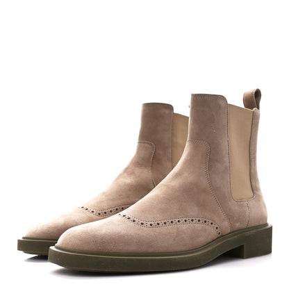 Hermes Suede Goatskin Mens Ebony Chelsea Ankle Boots 42 Beige 3 of 9