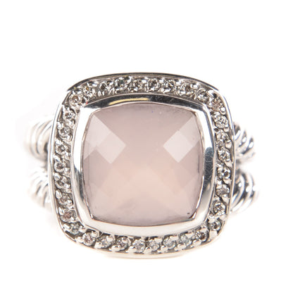 David Yurman Sterling Silver Rose Quartz Pave Diamond 11mm Albion Ring 6.5 1 of 5