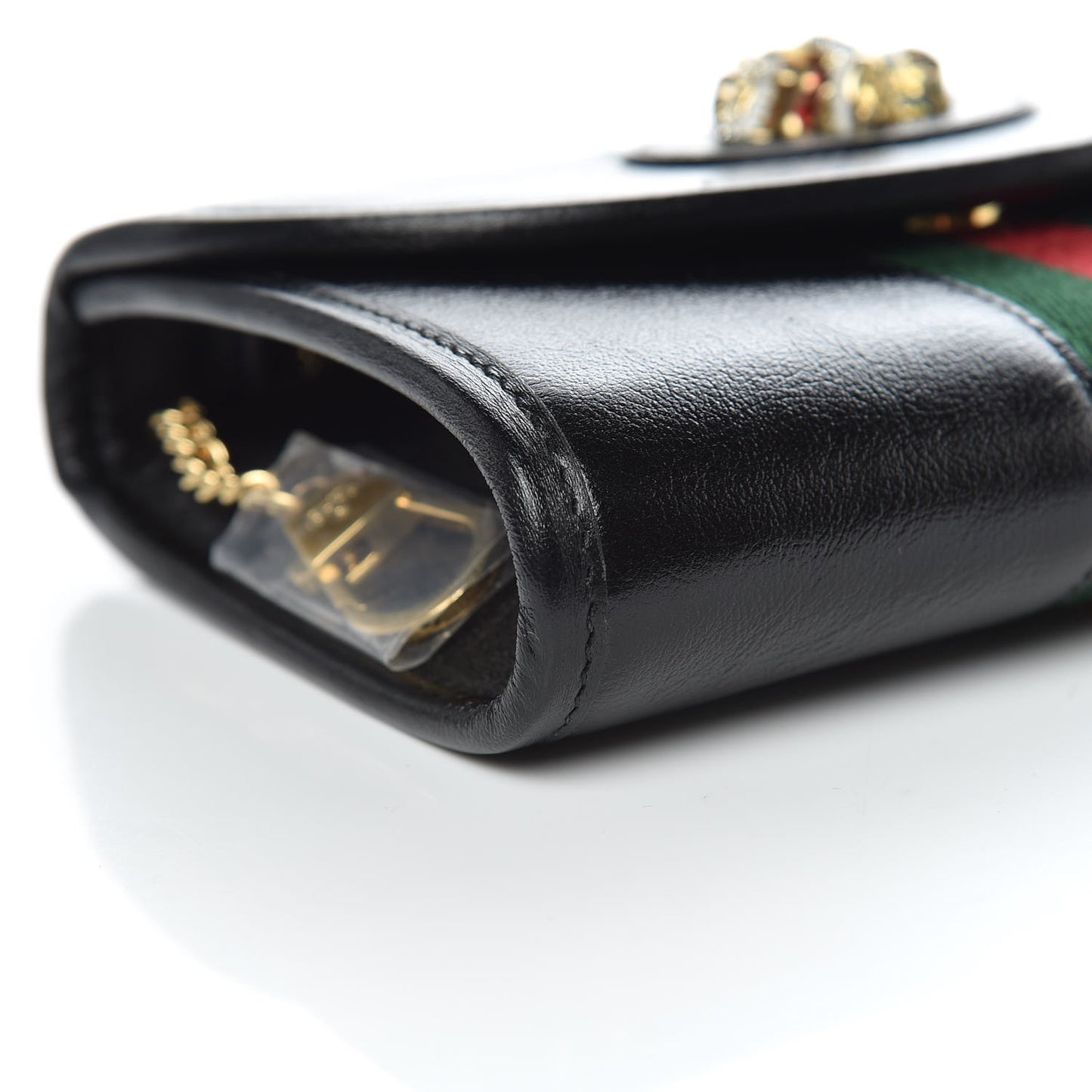 Textured Calfskin Web Mini Rajah Slim Flap Shoulder Bag Black
