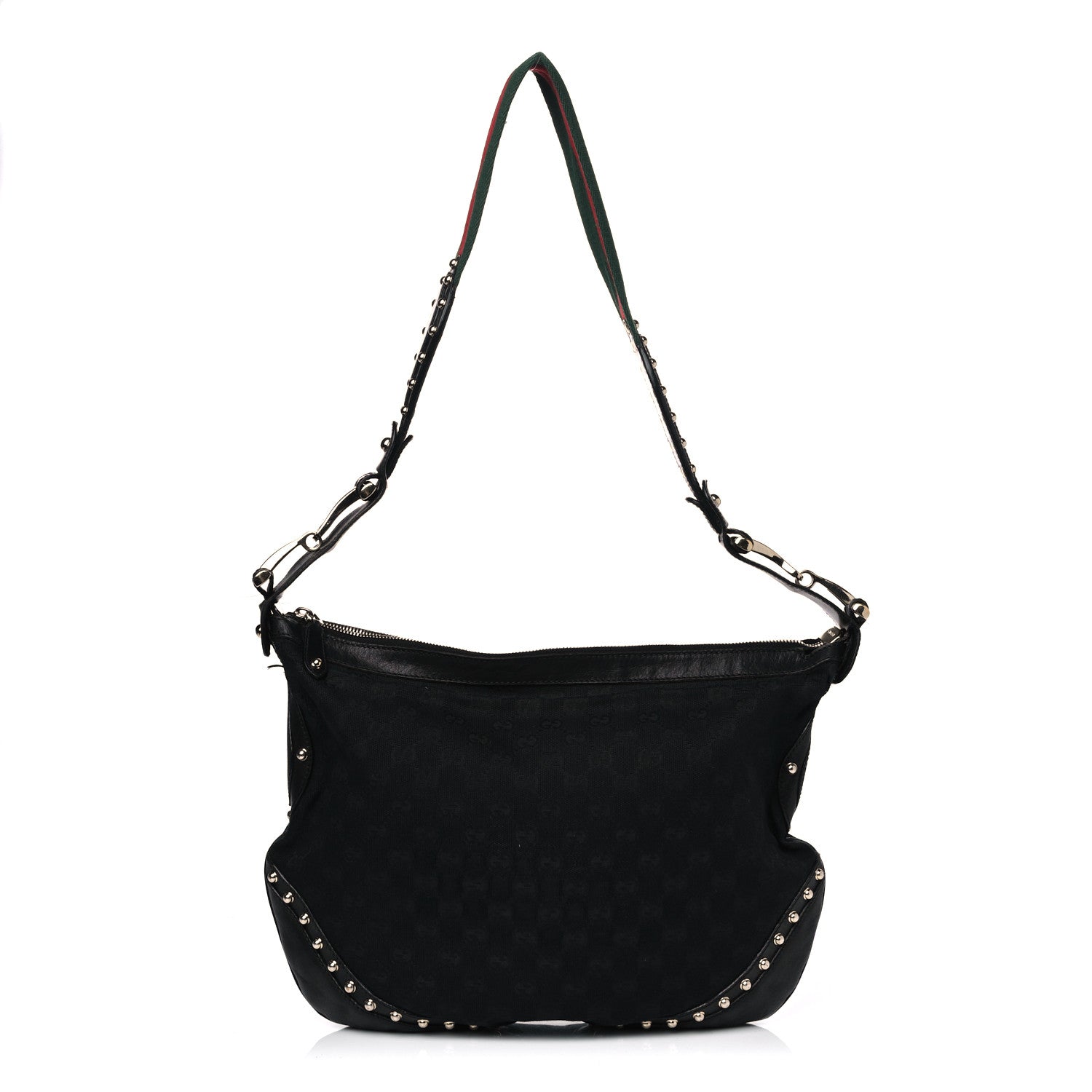 Gucci Monogram Web Studded Pelham Shoulder Bag Black 1 of 13