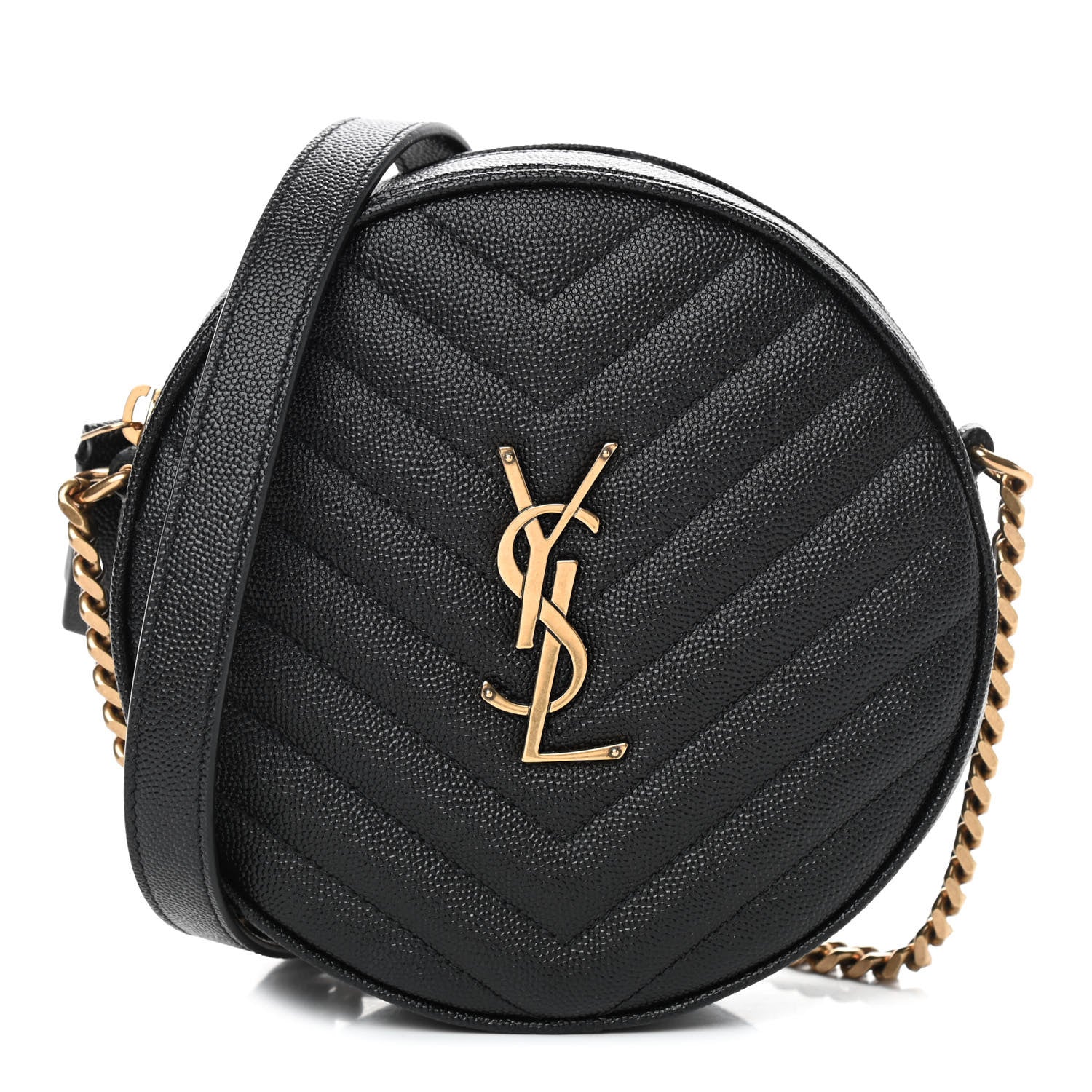 Saint Laurent Grain De Poudre Matelasse Chevron Quilted Round Vinyle Camera Bag Black 1 of 8