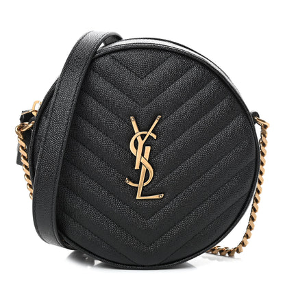 Saint Laurent Grain De Poudre Matelasse Chevron Quilted Round Vinyle Camera Bag Black 1 of 8