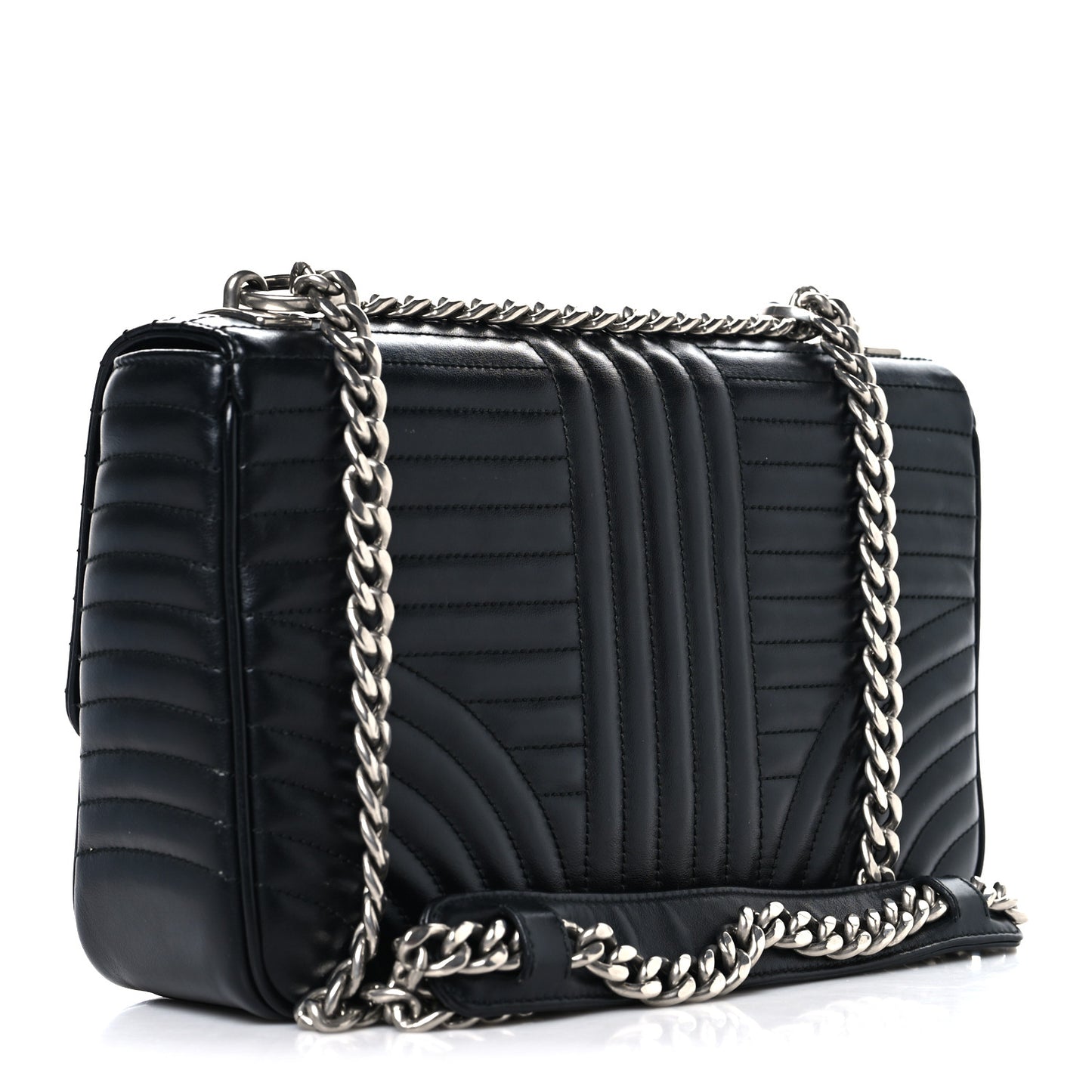 Soft Calfskin Impunture Diagramme Large Chain Flap Shoulder Bag Black