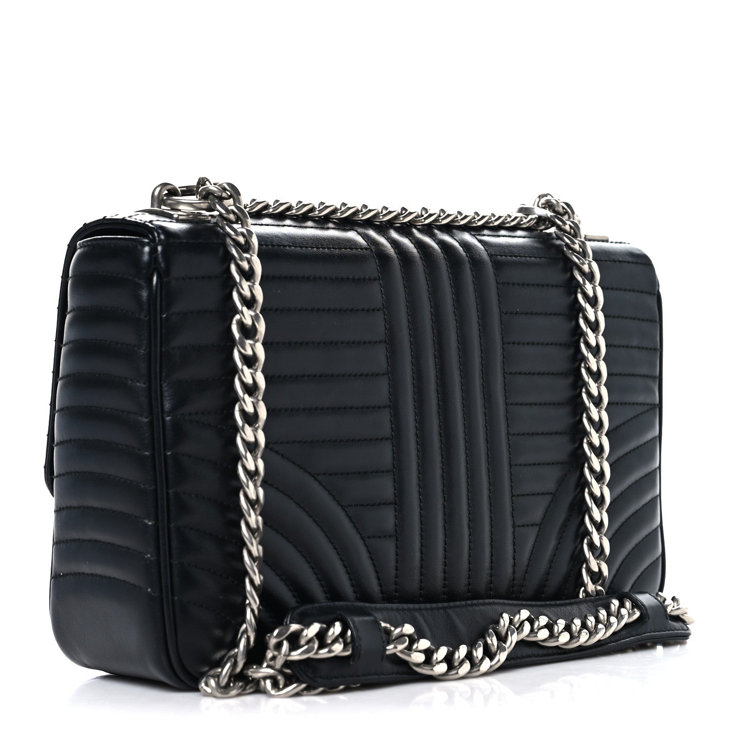 Prada Soft Calfskin Impunture Diagramme Large Chain Flap Shoulder Bag Black 4 of 11