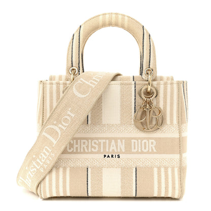 Christian Dior Canvas Embroidered Medium Stripes Lady D-Lite Beige 1 of 11