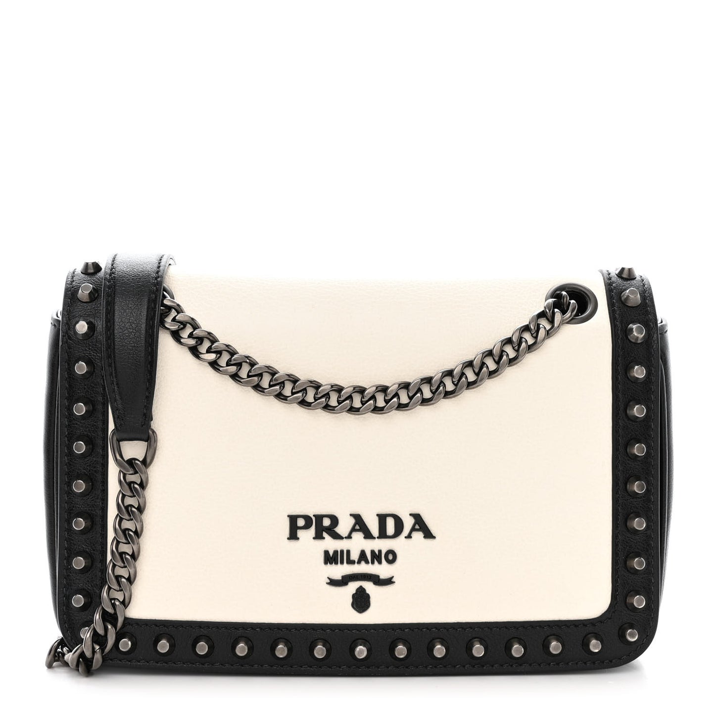 Glace Calfskin Studded Crossbody White Black