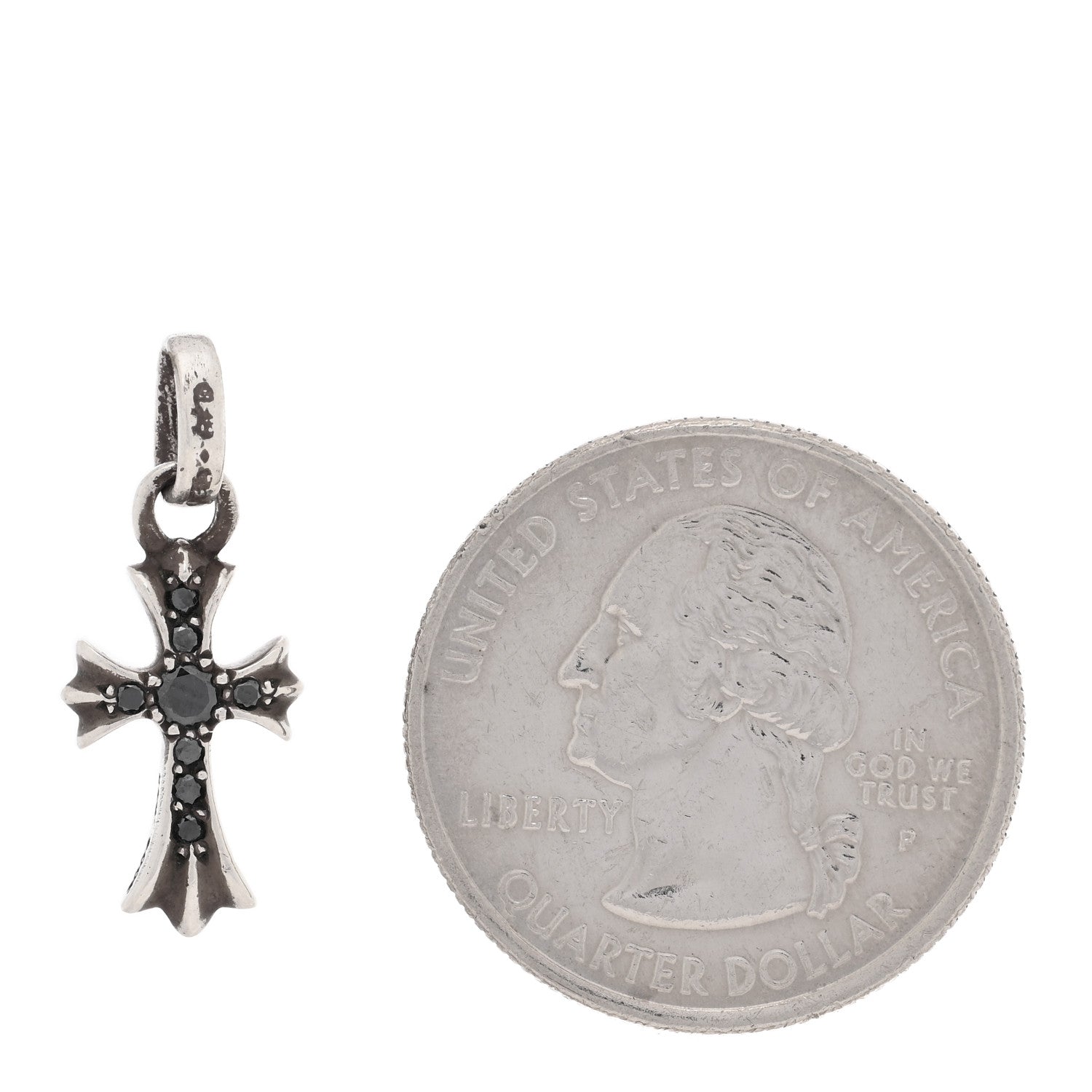 Chrome Hearts Sterling Silver Black Diamond Baby Fat Cross Pave Pendant 2 of 3