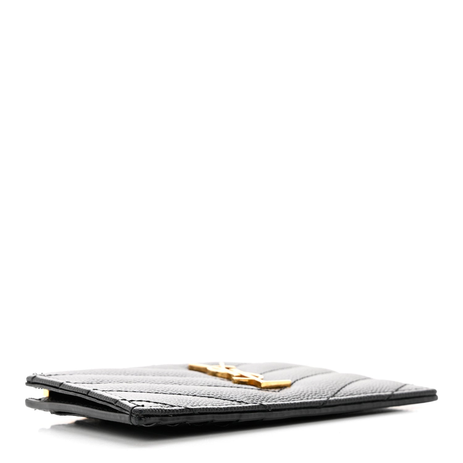 Saint Laurent Grain De Poudre Matelasse Chevron Monogram Fragments Zippered Card Case Black 4 of 7