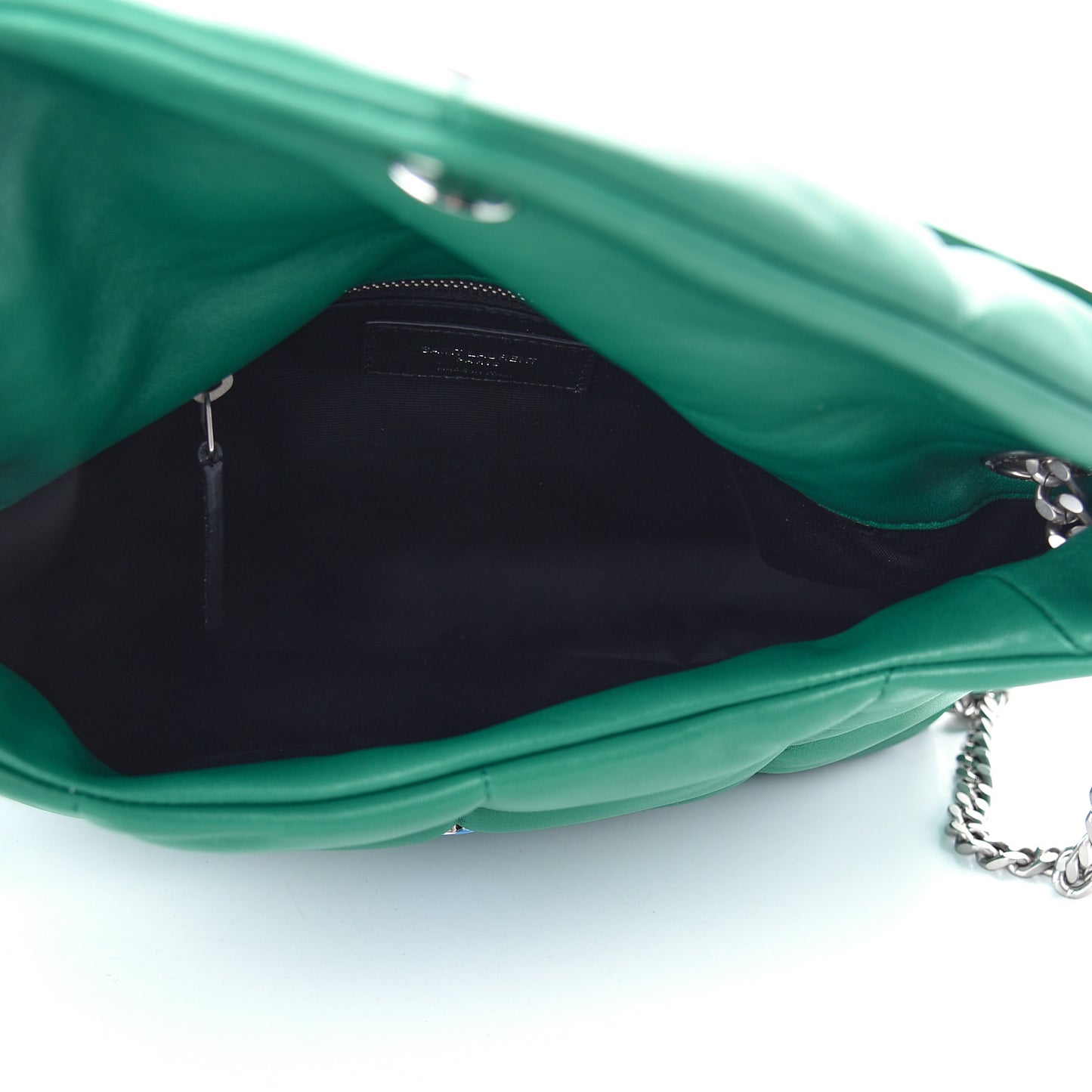Lambskin Quilted Small Loulou Puffer Monogram Chain Satchel Green Field