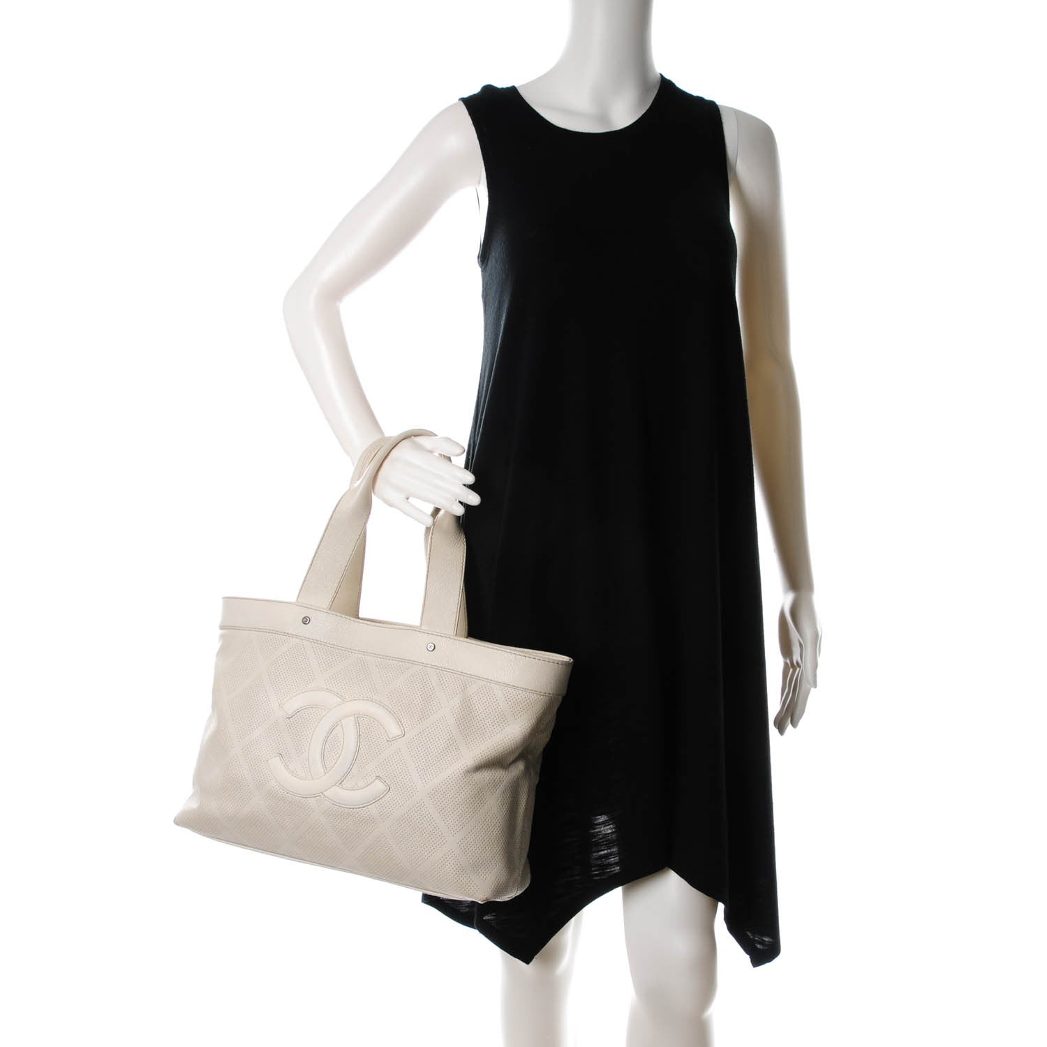 Chanel Goatskin Perforated Large CC Tote White 2 of 13