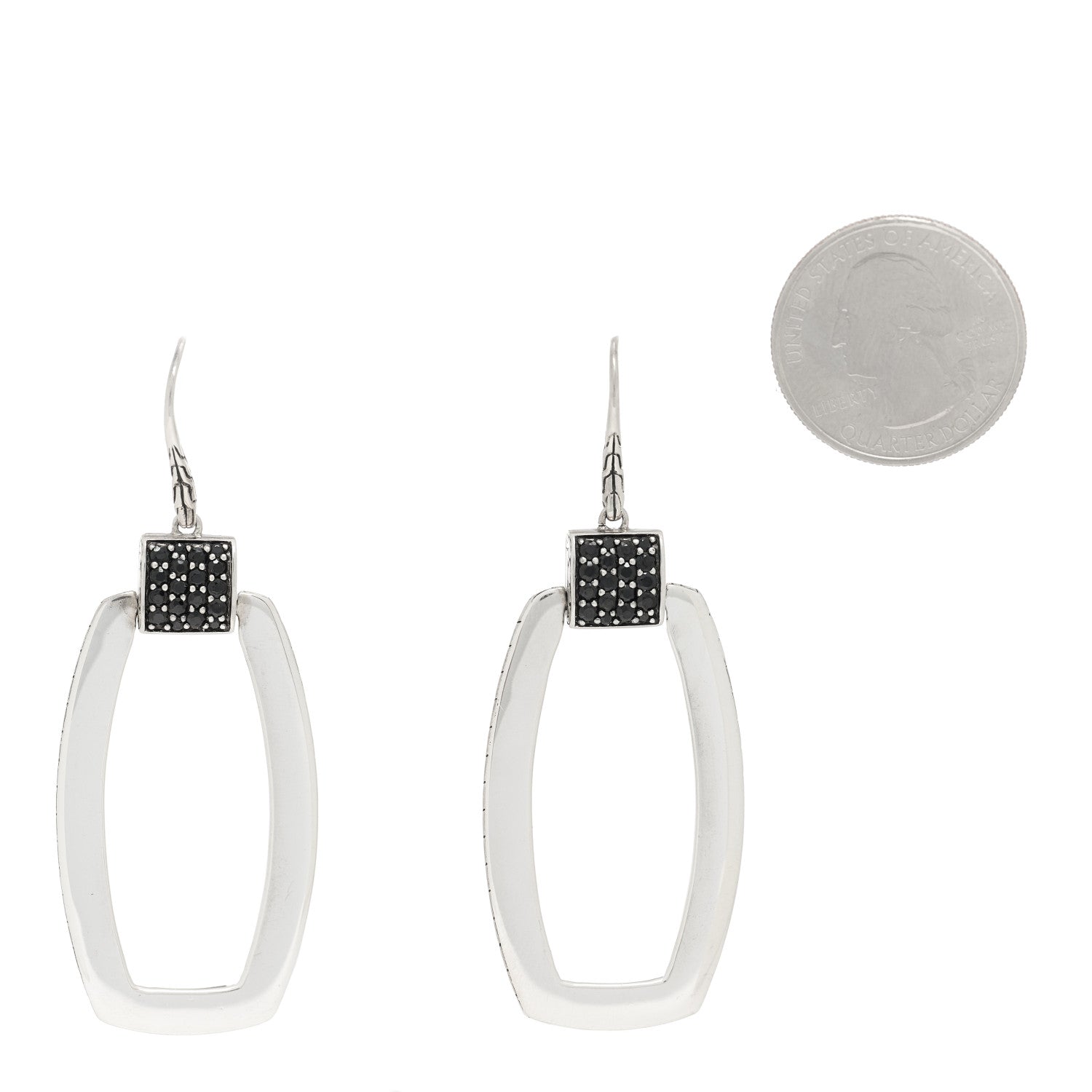 John Hardy Sterling Silver Black Sapphire Rectangular Drop Earrings 2 of 4