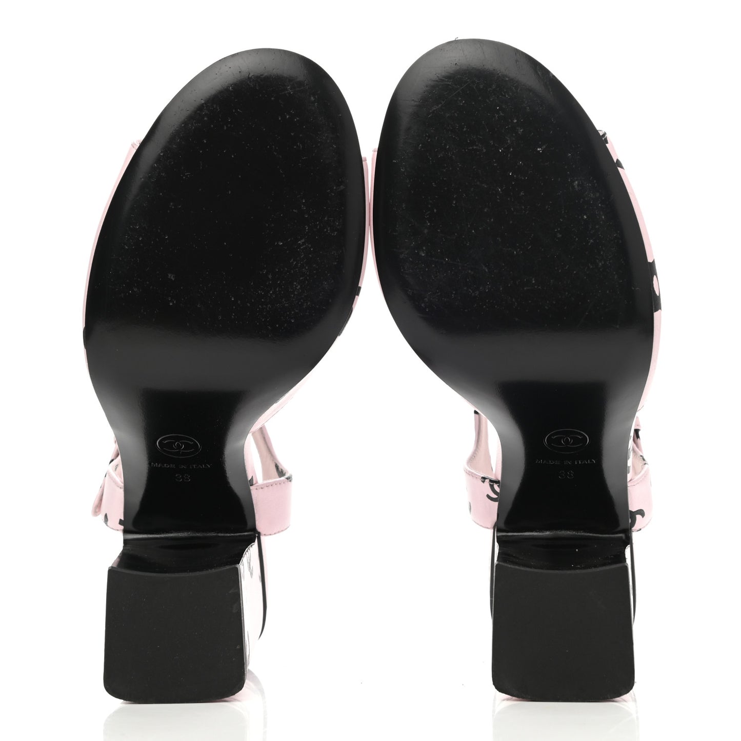 Printed Lambskin CC Sandals 38 Light Pink Black