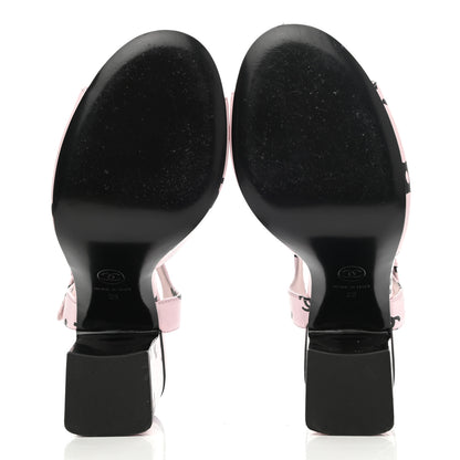 Chanel Printed Lambskin CC Sandals 38 Light Pink Black 5 of 13