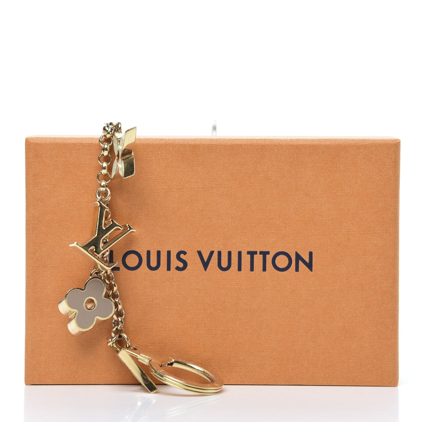 Brass Enamel Fleur De Monogram Bag Charm Chain Gold