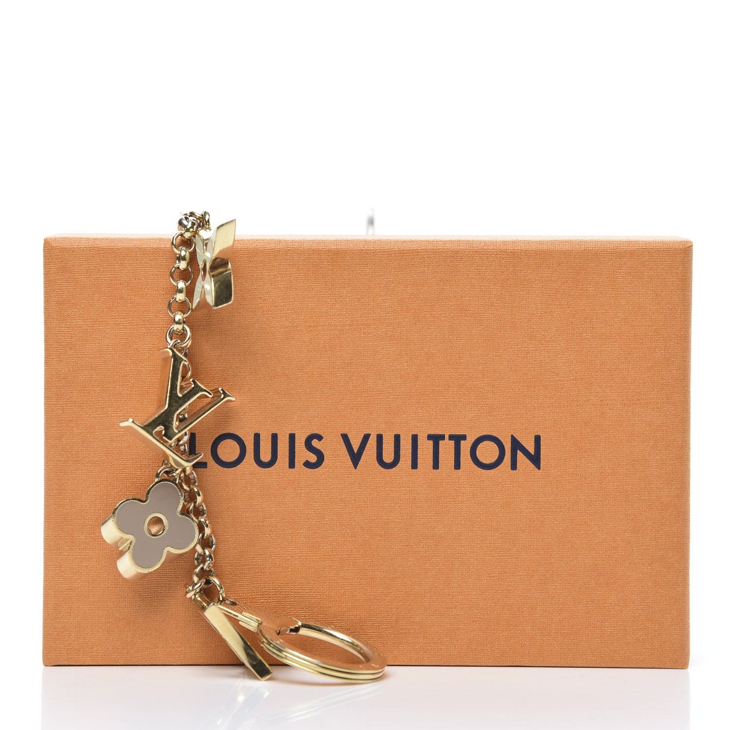 Louis Vuitton Brass Enamel Fleur De Monogram Bag Charm Chain Gold 5 of 7