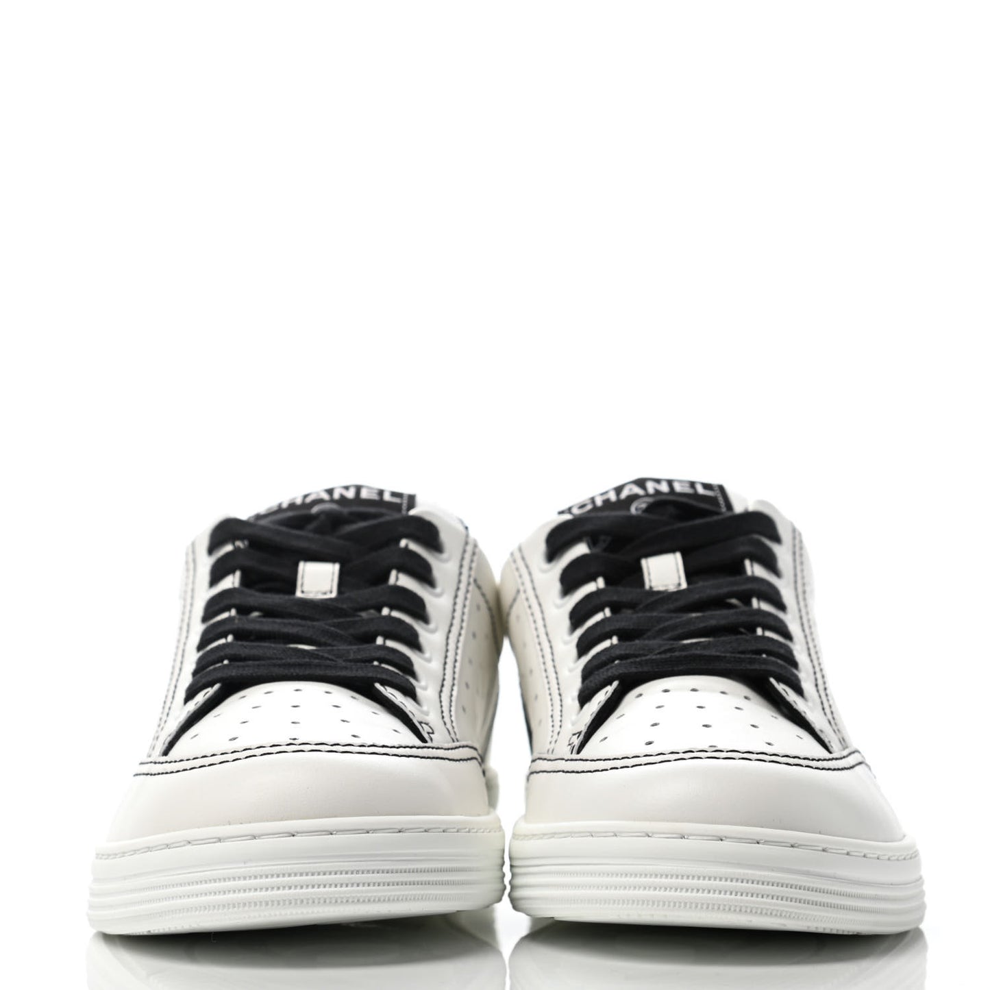 Calfskin Womens Logo Sneakers 37 White Black