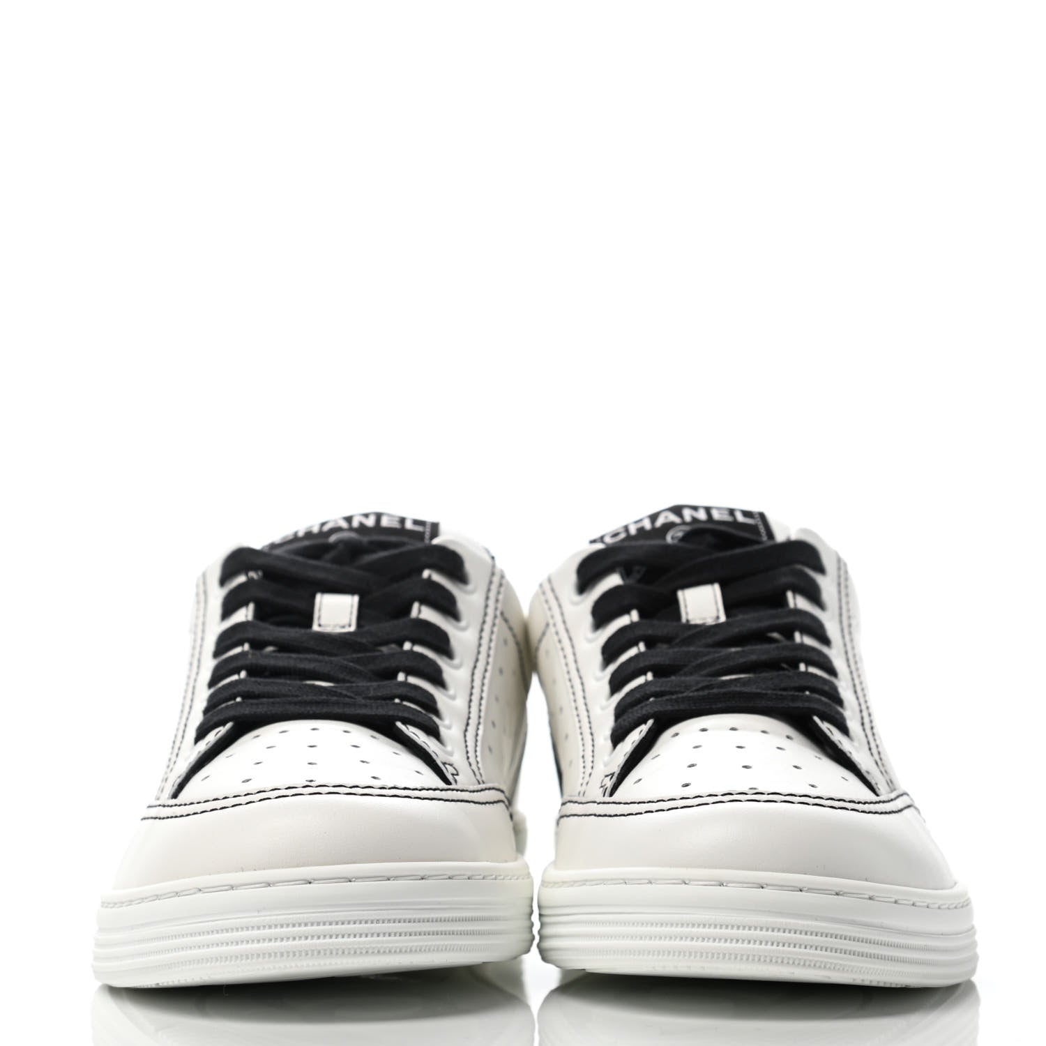 Chanel Calfskin Womens Logo Sneakers 37 White Black 2 of 4