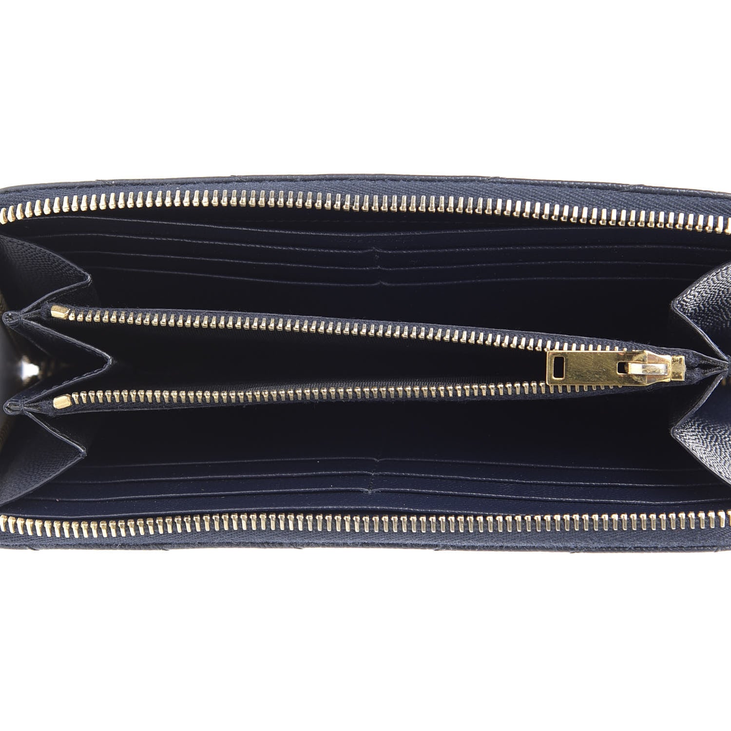 Saint Laurent Grain De Poudre Matelasse Chevron Monogram Zip Around Wallet Navy 5 of 11