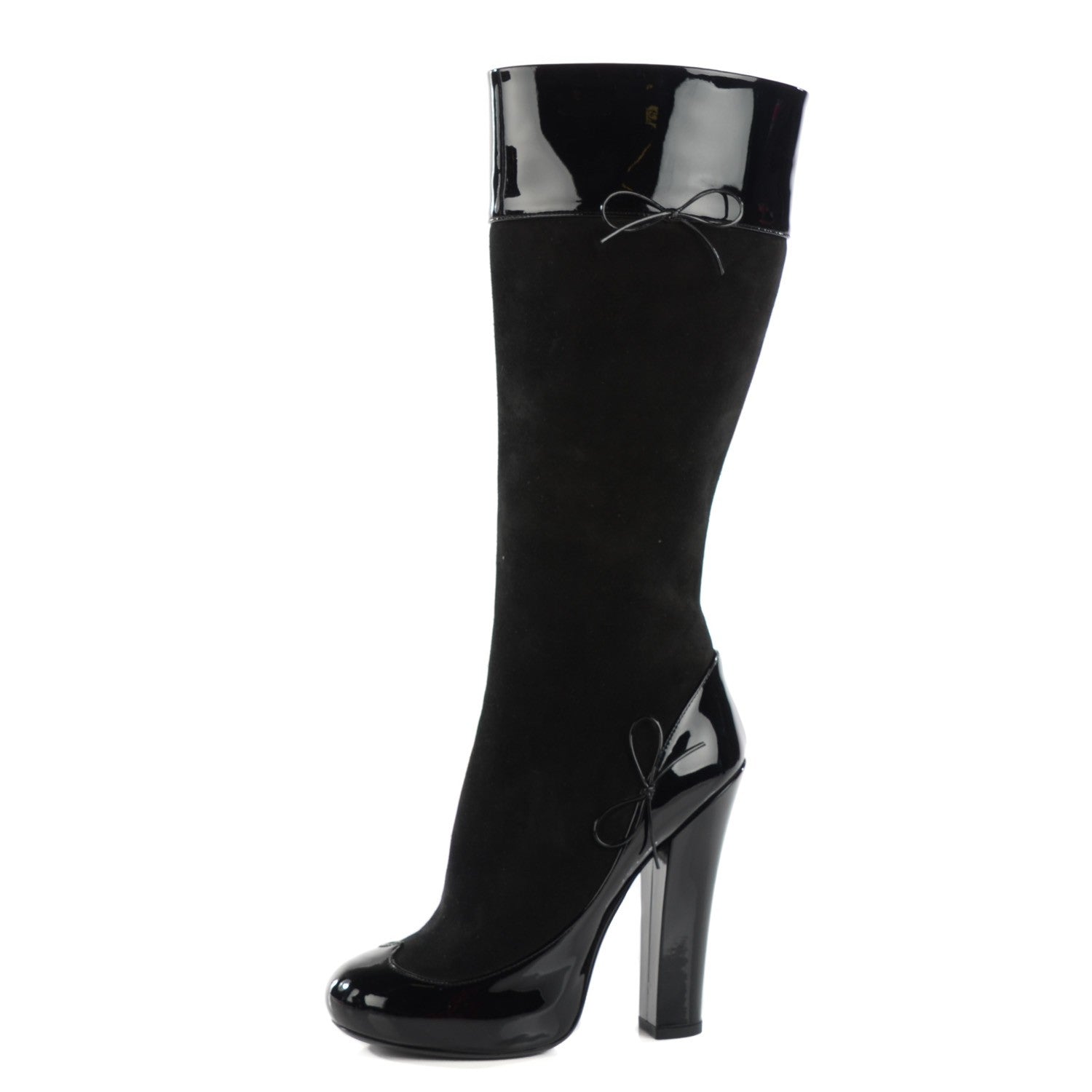 Louis Vuitton Patent Suede High Boots 39 Black 1 of 8