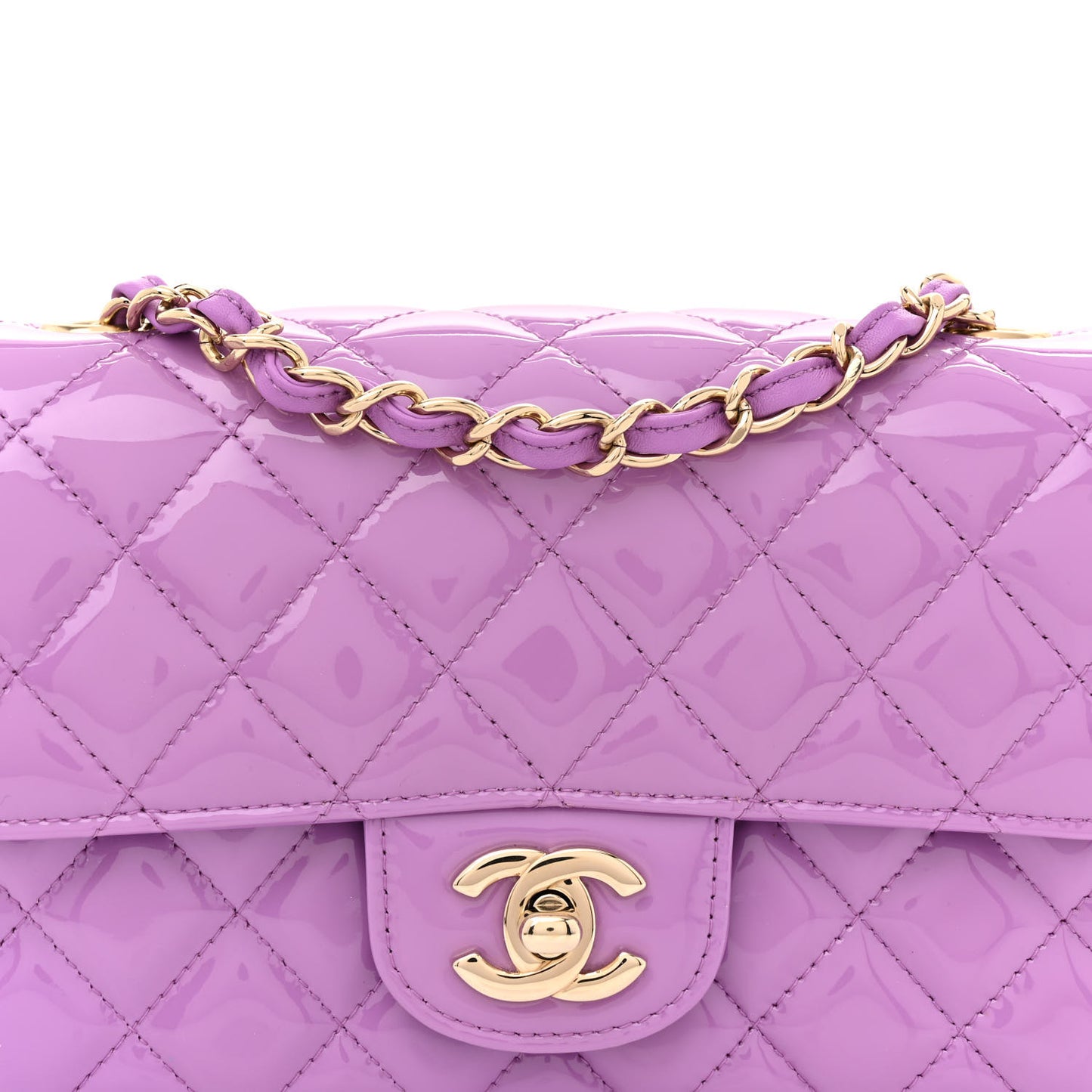 Patent Quilted Mini Rectangular Flap Purple