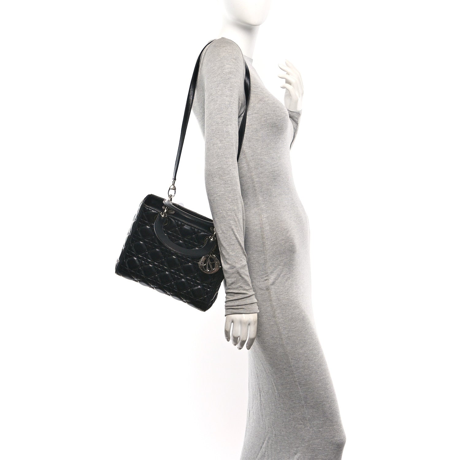 Christian Dior Lambskin Cannage Medium Lady Dior Black 2 of 10