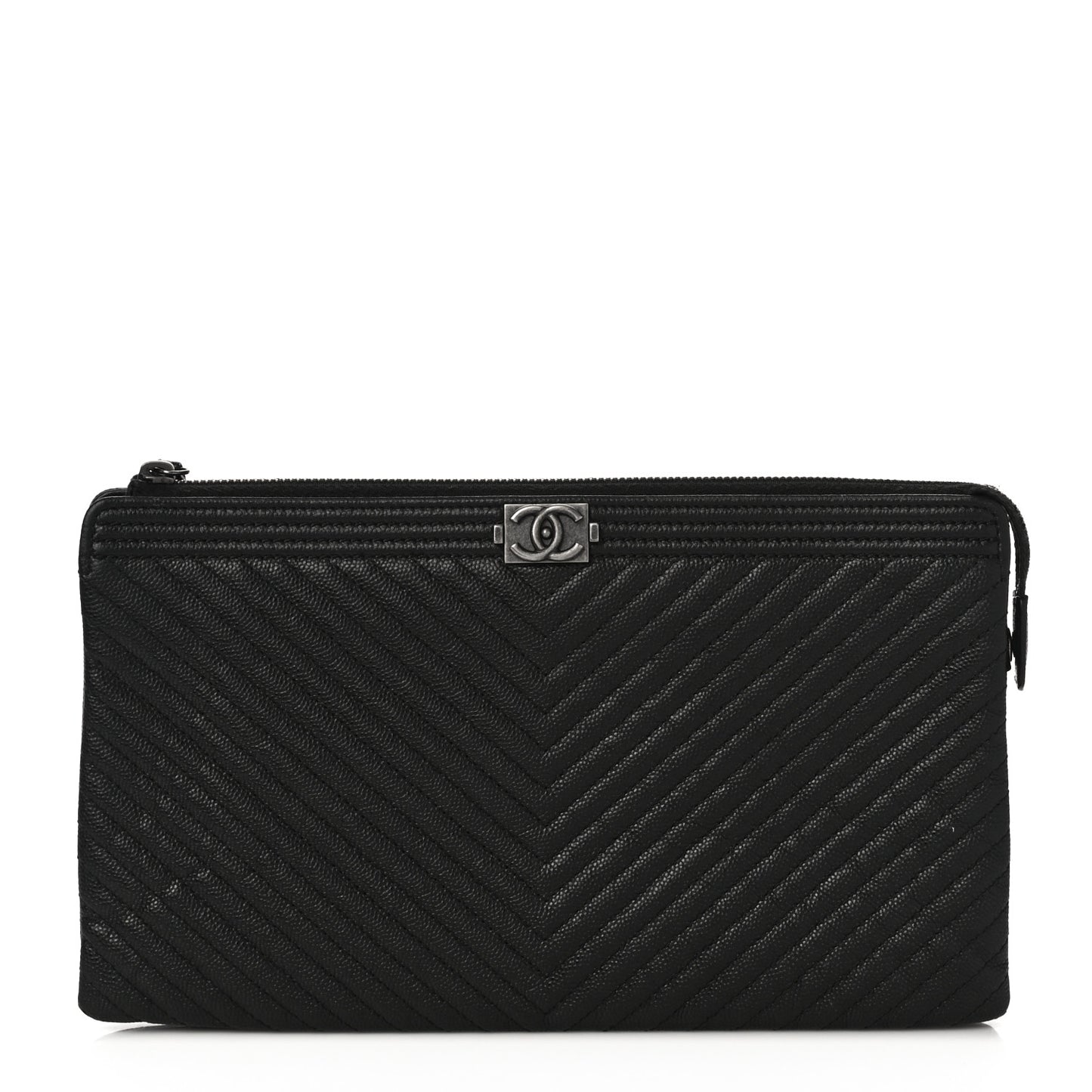 Caviar Chevron Quilted Small Zipped Boy Pouch Black