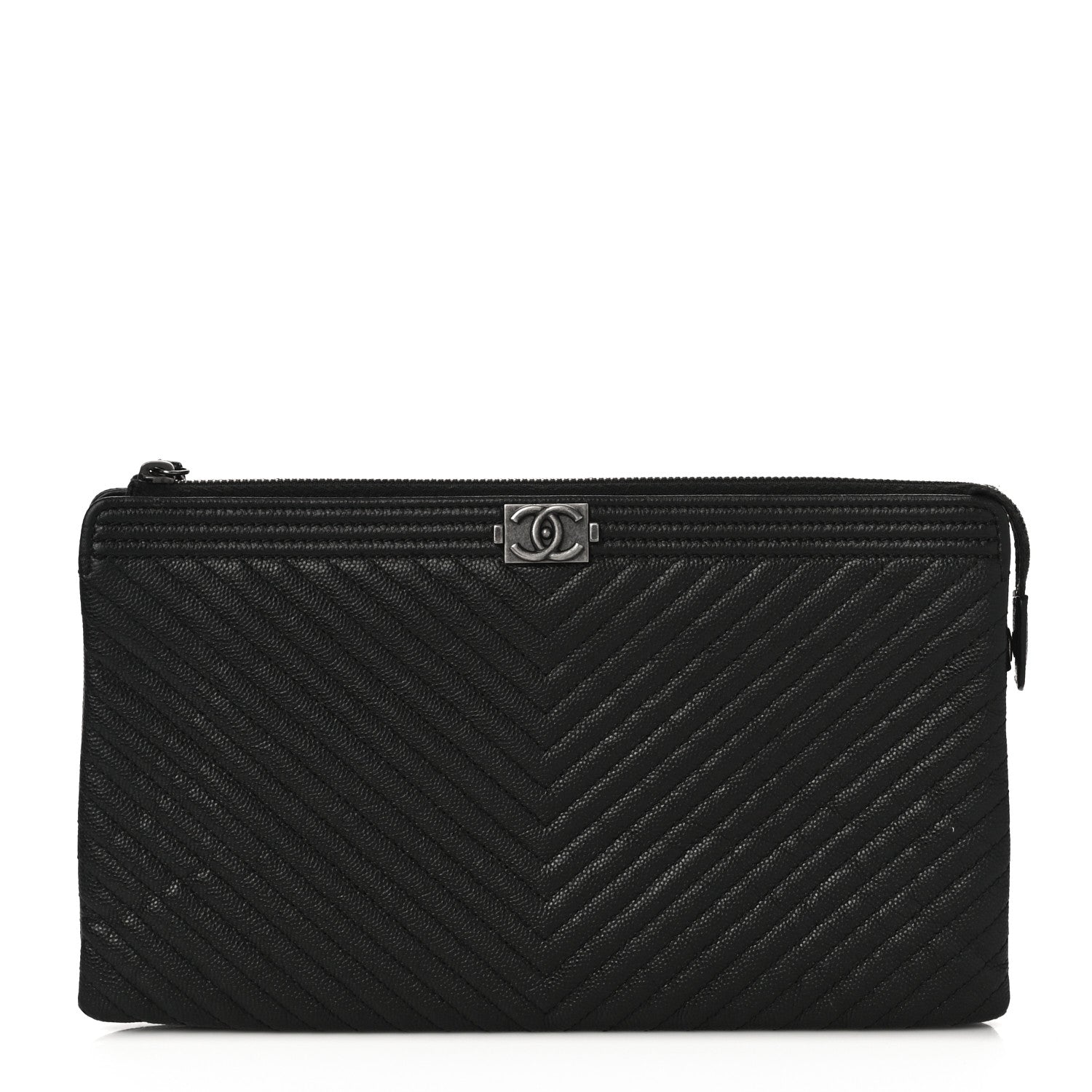 Chanel Caviar Chevron Quilted Small Zipped Boy Pouch Black 1 of 12