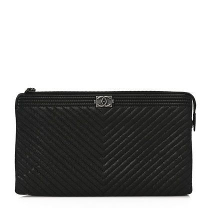 Chanel Caviar Chevron Quilted Small Zipped Boy Pouch Black 1 of 12
