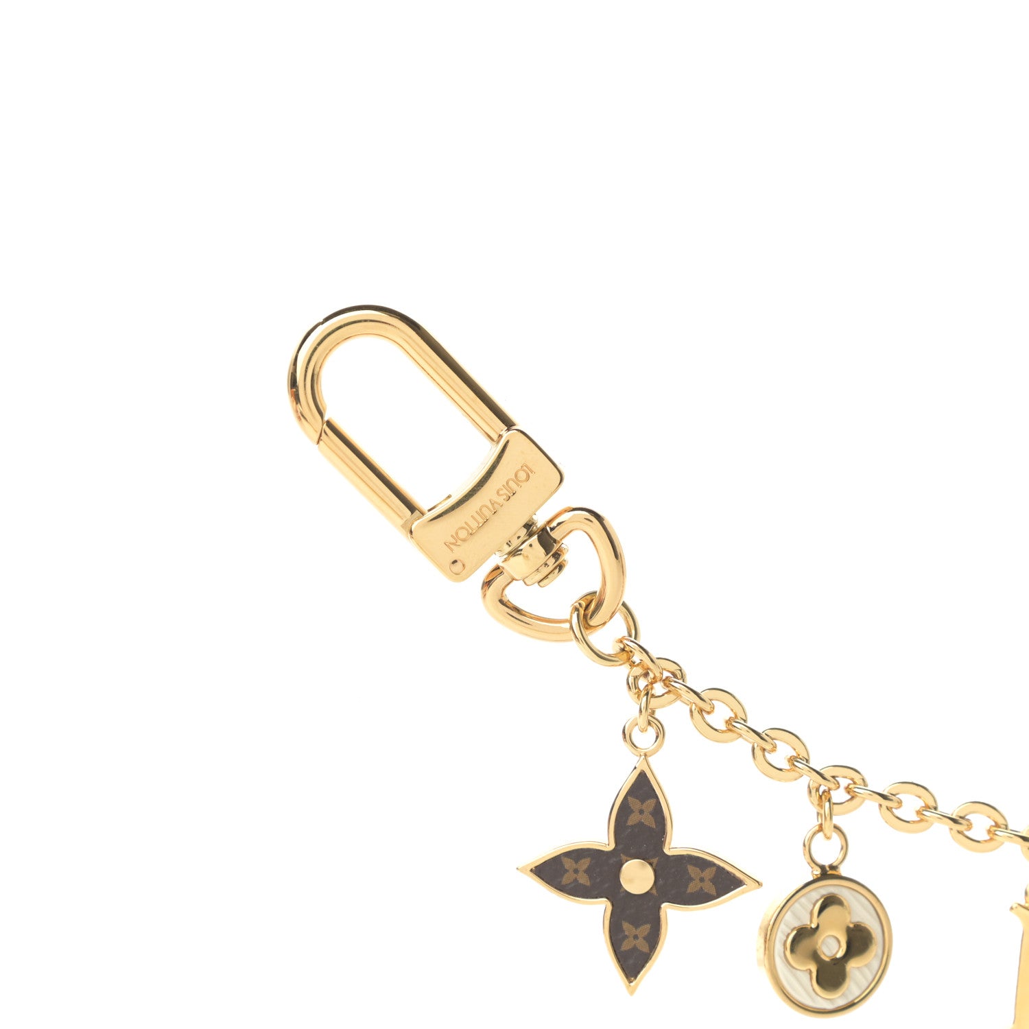 Louis Vuitton Brass Enamel Fleur De Monogram Bag Charm Chain Gold 4 of 6