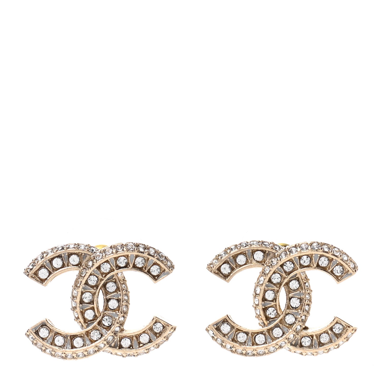 Chanel Crystal Resin Timeless CC Earrings Light Gold Grey 1 of 4