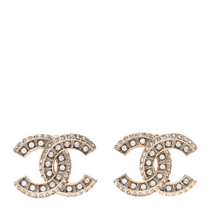 Chanel Crystal Resin Timeless CC Earrings Light Gold Grey 1 of 4