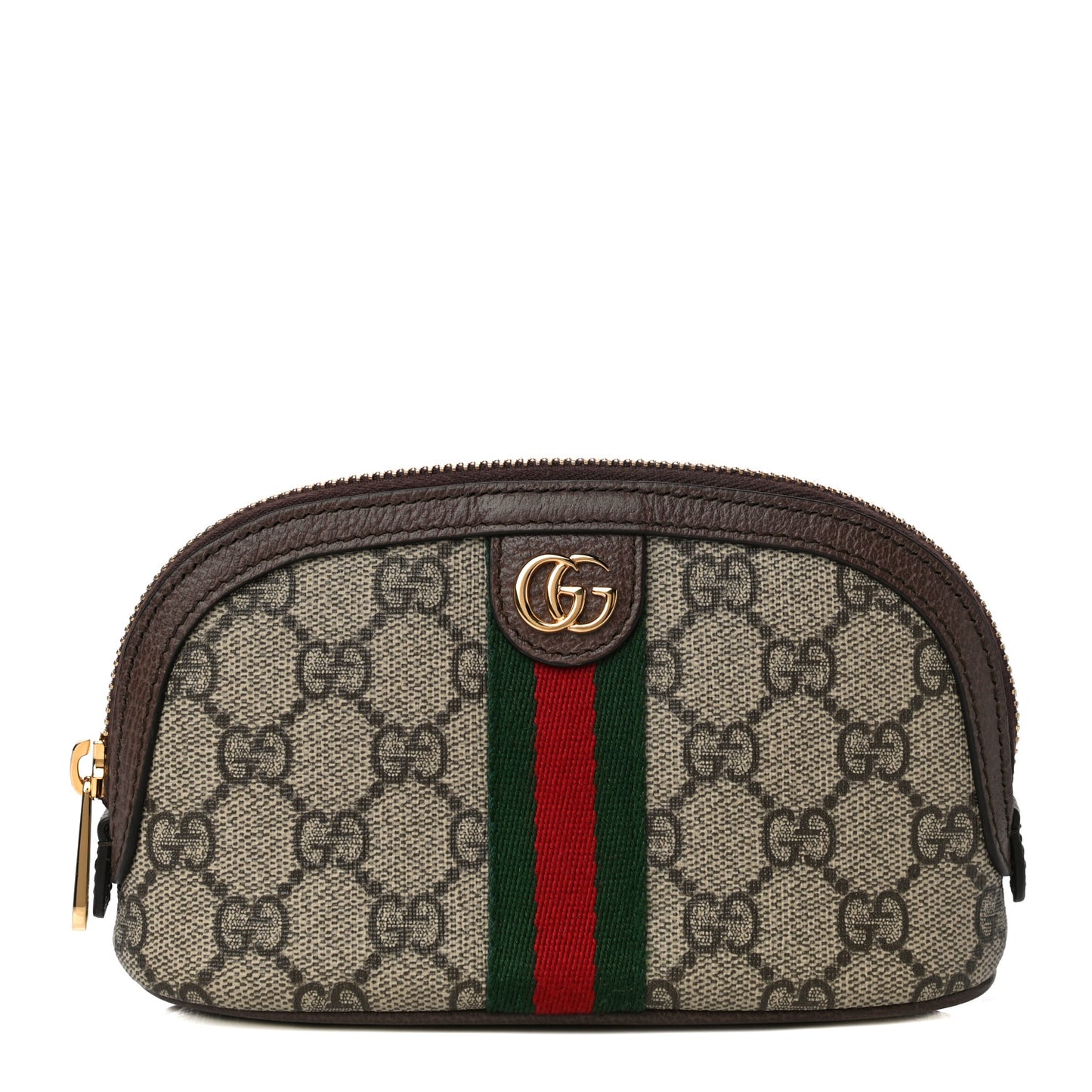 GG Supreme Monogram Textured Calfskin Web Medium Ophidia Cosmetic Case Beige Ebony New Acero